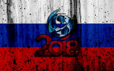 2018, FIFA World Cup Russia, grunge, 4k, football championship, Russia 2018, football, logo