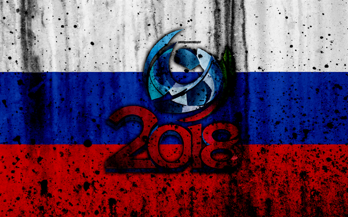 2018 2018 FIFA D&#252;nya Kupası Rusya&#39;da, grunge, 4k, Futbol Şampiyonası, Rusya, futbol, logo