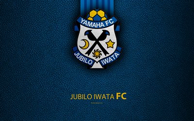 Jubilo Iwata FC, 4k, logo, leather texture, Japanese football club, Jubilo emblem, J-League, Division 1, football, Shizuoka, Japan, Japan Football Championship