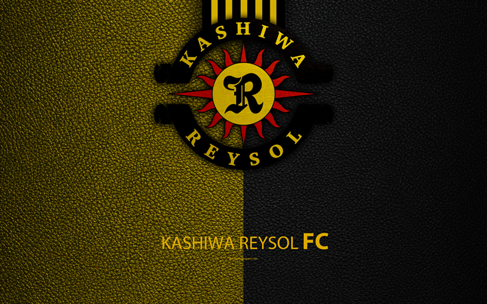 Kashiwa Reysol FC, 4k, logo, leather texture, Japanese football club, emblem, J-League, Division 1, football, Kashiwa, Chiba, Japan, Japan Football Championships