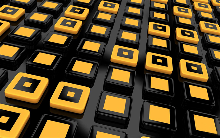 Download wallpapers black 3d cubes, yellow cubes, yellow 3d background ...