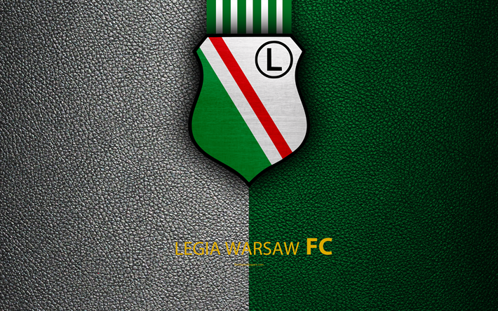 Legia Warsaw FC, 4k, football, emblem, logo, Polish football club, leather texture, Ekstraklasa, Warsaw, Poland, Polish Football Championships