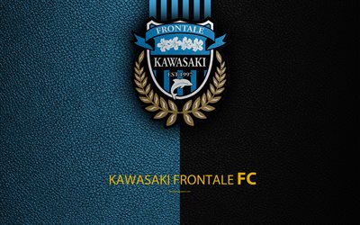 Kawasaki Frontale FC, 4k, logo, leather texture, Japanese football club, emblem, J-League, Division 1, football, Kawasaki, Kanagawa, Japan, Japan Football Championships