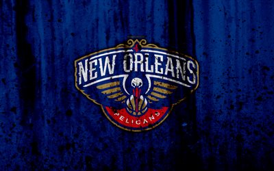 4k, New Orleans Pelicans, grunge, de la NBA, le basket club, la Conférence de l'Ouest, etats-unis, emblème de la pierre, de la texture, basket-ball, au sud-ouest de la Division