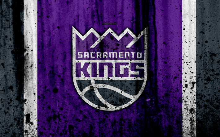 4k, Sacramento Kings, grunge, NBA, basket klubb, V&#228;stra Konferensen, USA, emblem, sten struktur, basket, Pacific Division