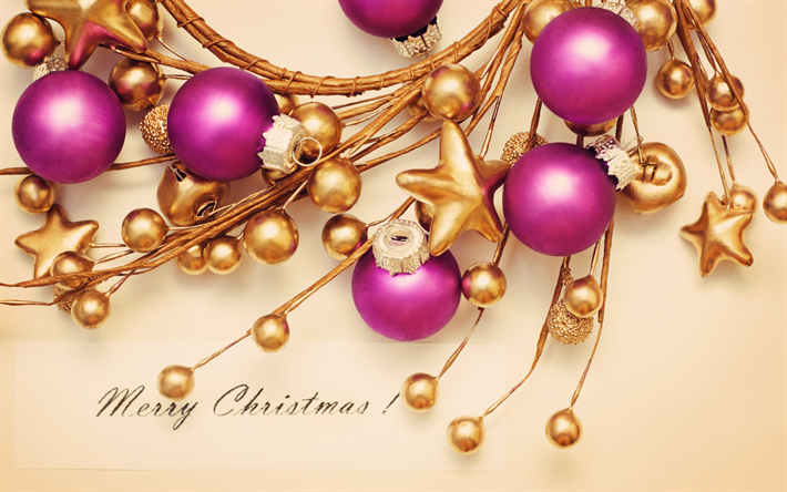 Buon Natale, Nuovo Anno, viola palle di Natale, 2018, decorazioni di Natale