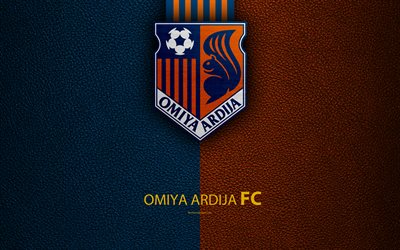 Omiya Ardija FC, 4k, logo, leather texture, Japanese football club, emblem, J-League, Division 1, football, Omiya, Saitama, Japan, Japan Football Championship