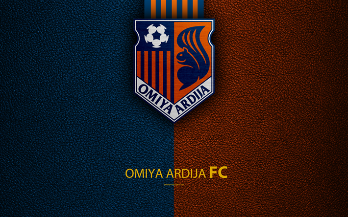 Download wallpapers Omiya Ardija FC, 4k, logo, leather texture