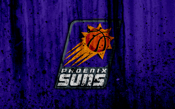 4k, Phoenix Suns, grunge, NBA, basketball club, Western Conference, USA, emblem, stone texture, basketball, Pacific Division