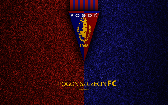 Pogon Szczecin FC, 4k, futebol, emblema, logo, Clube de futebol polon&#234;s, textura de couro, Ekstraklasa, Szczecin, Pol&#243;nia, Polaco Campeonatos De Futebol