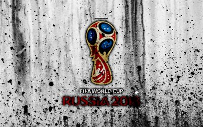FIFA World Cup, Russia 2018, Soccer World Cup, grunge, 4k, logo, emblem, Russia