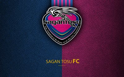 Sagan Tosu FC, 4k, logo, leather texture, Japanese football club, emblem, J-League, Division 1, football, Tosu, Saga, Japan, Japan Football Championships