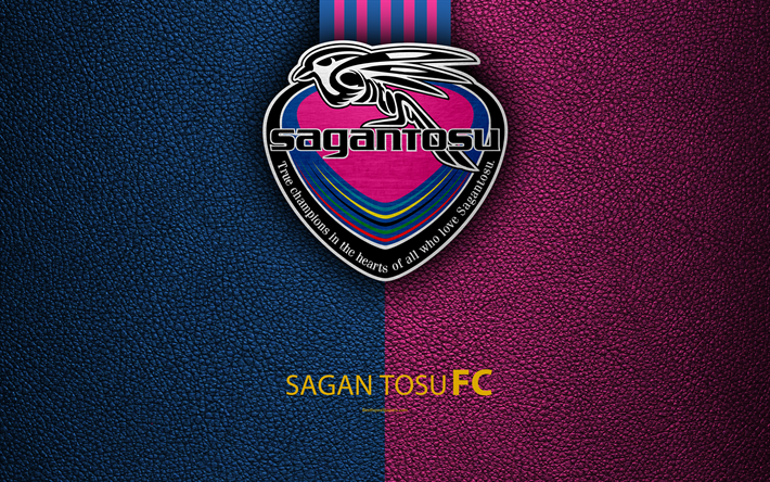 Sagan Tosu FC, 4k, logo, deri dokusu, Japon Futbol Kul&#252;b&#252; amblemi, J-Lig, 1 B&#246;l&#252;m, futbol, Tosu, Saga, Japonya, Japonya Futbol Şampiyonası