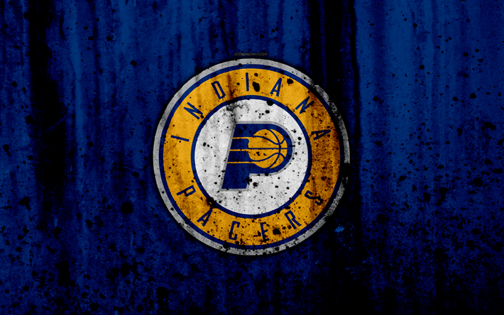 4k, Indiana Pacers, grunge, NBA, basketball club, Eastern Conference, USA, emblem, stone texture, basketball, Central Division