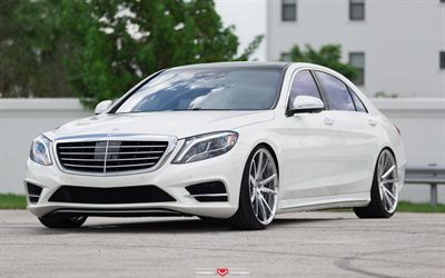 Mercedes-Benz S550, w222, 2017, luxury white sedan, tuning w222, Vossen Wheels, Mercedes-Benz S-Class