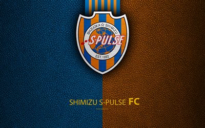 Shimizu S-Pulse FC, 4k, logo, leather texture, Japanese football club, emblem, J-League, Division 1, football, Shimizu-ku, Shizuoka, Japan, Japan Football Championship