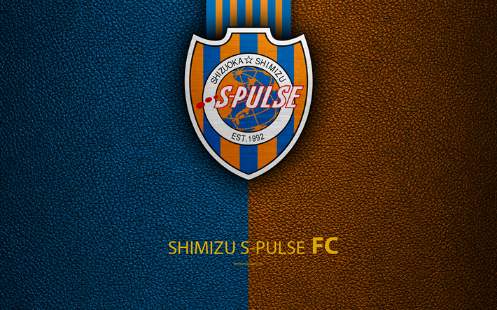 Shimizu S-Pulse FC, 4k, un logo, un cuir &#224; la texture, Japonais, club de football, de l&#39;embl&#232;me, de la J-League, Division 1, le football, Shimizu-ku, Shizuoka, au Japon, au Japon Championnat de Football