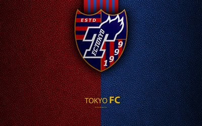 FC Tokyo, FC, 4k, logo, leather texture, Japanese football club, emblem, J-League, Division 1, football, Tokyo, Japan, Japan Football Championship