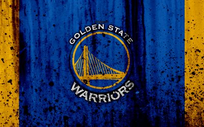 4k, Golden State Warriors, grunge, de la NBA, Dubs, club de basket-ball, la Conférence de l'Ouest, etats-unis, emblème de la pierre, de la texture, basket-ball, Division de l'Ouest