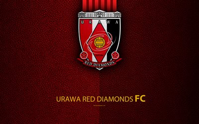 Urawa Red Diamonds FC, 4k, logo, leather texture, Japanese football club, emblem, J-League, Division 1, football, Saitama, Japan, Japan Football Championship