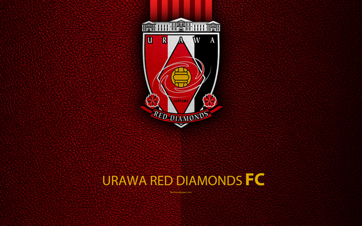 Urawa Red Diamonds FC, 4k, logo, leather texture, Japanese football club, emblem, J-League, Division 1, football, Saitama, Japan, Japan Football Championship
