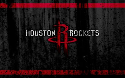 4k, Houston Rockets, grunge, de la NBA, le basket club, la Conférence de l'Ouest, etats-unis, emblème de la pierre, de la texture, basket-ball, au sud-ouest de la Division