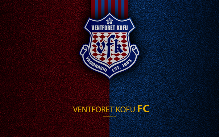 Ventforet Kofu FC, 4k, logo, leather texture, Japanese football club, emblem, J-League, Kofu, Yamanashi, Japan, Division 1, football, Japan Football Championships