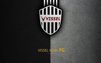 Vissel Kobe FC, 4k, logo, leather texture, Japanese football club, emblem, J-League, Kobe, Hyogo, Japan, Division 1, football, Japan Football Championships