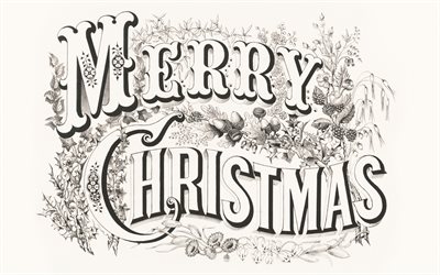 Feliz Natal, tipografia, ornamento, Ano Novo, pintados à mão, Natal