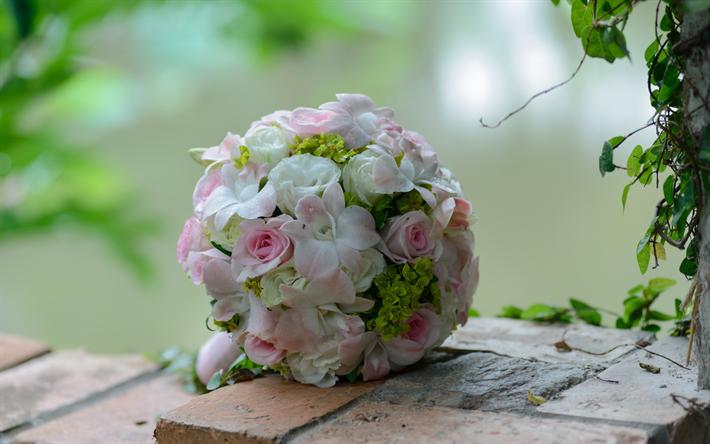bouquet de mariage, de roses roses, bouquet de mari&#233;e, de belles fleurs