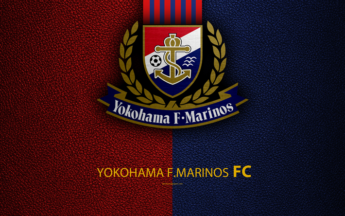 Yokohama Marinos FC, 4k, logo, leather texture, Japanese football club, emblem, J-League, Yokohama, Kanagawa, Japan, Division 1, football, Japan Football Championships