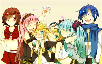 Vocaloid, MEIKO, Hatsune Miku, Kagamine Len, KAITO, Kagamine Rin, Megurine Luka, art, anime characters, manga