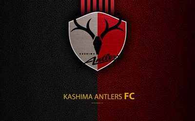 Kashima Antlers FC, 4k, logo, leather texture, Japanese football club, emblem, J-League, Kashima, Ibaraki, Japan, Division 1, football, Japan Football Championships