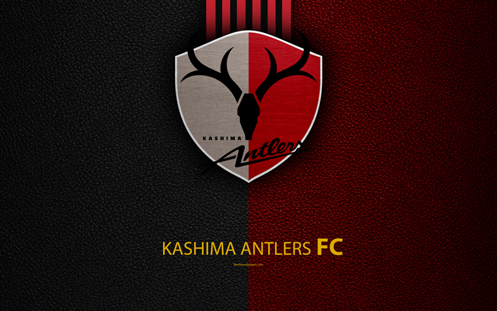 1 Kashima FC Boynuzları, 4k, logo, deri dokusu, Japon Futbol Kul&#252;b&#252; amblemi, J-Lig Kashima, Ibaraki, Japonya, Division, futbol, Japonya Futbol Şampiyonası
