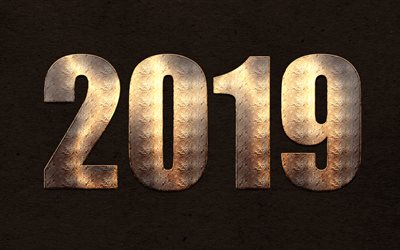 2019 Year, stone letters, brown stone background, 2019 concepts, stone digits, New Year, creative art