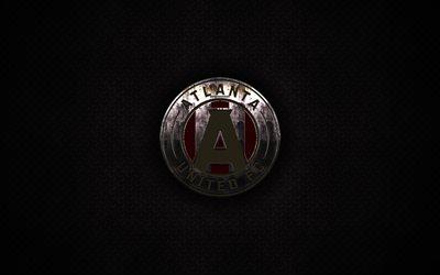 أتلانتا United FC, 4k, المعادن الشعار, الفنون الإبداعية, نادي كرة القدم الأمريكية, MLS, شعار, المعدن الأسود الخلفية, أتلانتا, جورجيا, الولايات المتحدة الأمريكية, كرة القدم, دوري كرة القدم