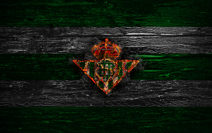 Download wallpapers Real Betis FC, fire logo, LaLiga, green and white lines, spanish football ...