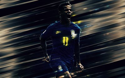Philippe Coutinho, 4k, art cr&#233;atif, lames de style, Br&#233;sil &#233;quipe nationale de football, footballeur Br&#233;silien, uniforme bleu, le milieu de terrain, le Br&#233;sil, fond bleu, football