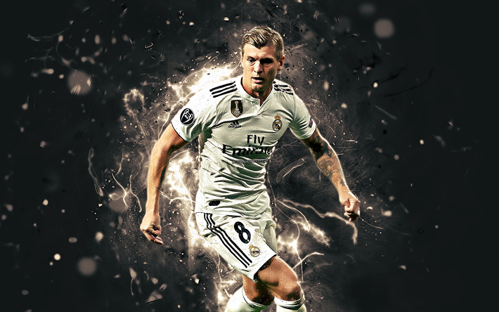 Toni Kroos, Alman futbolcular, neon ışıkları, Real Madrid FC, Kroos, futbol, fan sanat, UEFA, Galacticos