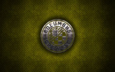 Columbus Crew SC, 4k, metall-logotyp, kreativ konst, Amerikansk fotboll club, MLS, emblem, gul metall bakgrund, Columbus, Ohio, USA, fotboll, Major League Soccer, Columbus Crew