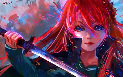 Shana, katana, artwork, Shakugan No Shana, manga, girl with sword