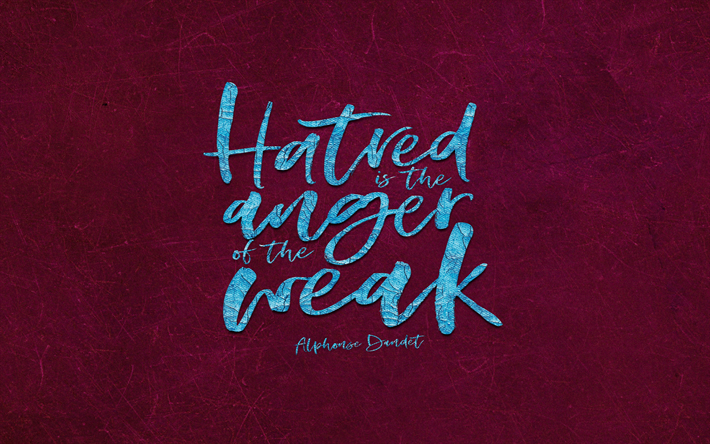 嫌いなのは、怒りの弱い, 4k, 作品, Alphonse Daudet, 紫色の背景, 有名な表現