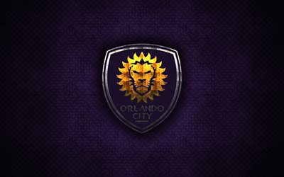 Orlando City SC, 4k, metal logo, creative art, American soccer club, MLS, emblem, purple metal background, Orlando, Florida, USA, football, Major League Soccer, Orlando City FC