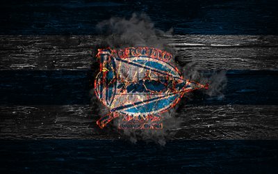 El Deportivo Alaves FC, el fuego logotipo, LaLiga, azul, blanco y l&#237;neas, club de f&#250;tbol espa&#241;ol, el grunge, el f&#250;tbol, el logotipo, el Deportivo Alaves, de madera de textura, Espa&#241;a