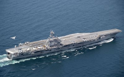 USS George Bush, Northrop Grumman X-47B, american aircraft carrier, CVN-77, Nimitz, X-47B, combat drone, ocean, warships, US Navy