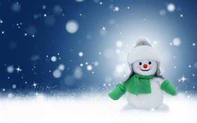 snowman, winter, snow, 3d snowmen, New Year, Christmas, blue background, stars