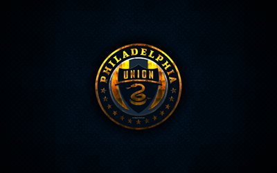 Philadelphia Union, 4k, metal logo, creative art, American soccer club, MLS, emblem, blue metal background, Philadelphia, Pennsylvania, USA, football, Major League Soccer