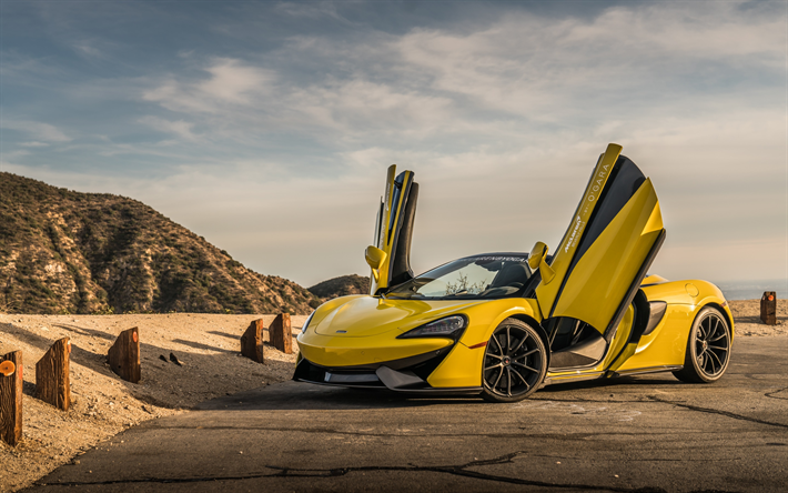 McLaren d&#233;cada de 570, 2018, amarelo supercarro, vista frontal, exterior, nova amarelo d&#233;cada de 570, carros de luxo, Brit&#226;nico sporcars, McLaren