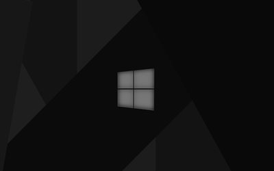 4k, Windows 10, black background, material design, gray logo, Microsoft, black lines