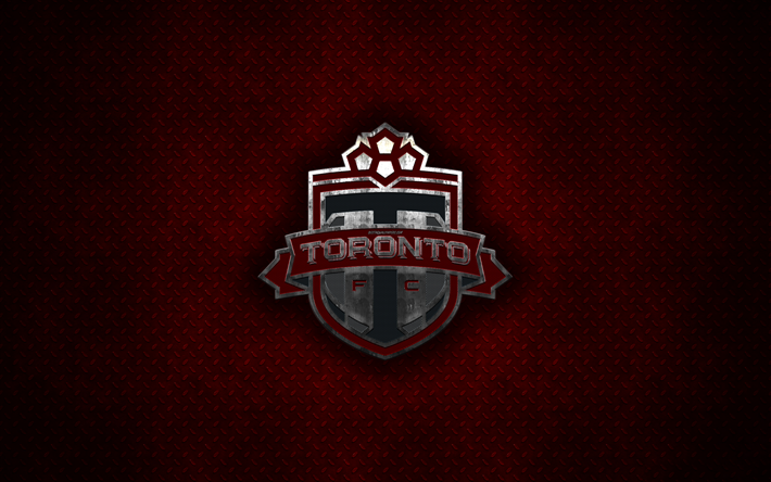 Toronto FC, 4k, metall-logotyp, kreativ konst, Canadian soccer club, MLS, emblem, red metal bakgrund, Toronto, Kanada, USA, fotboll, Major League Soccer